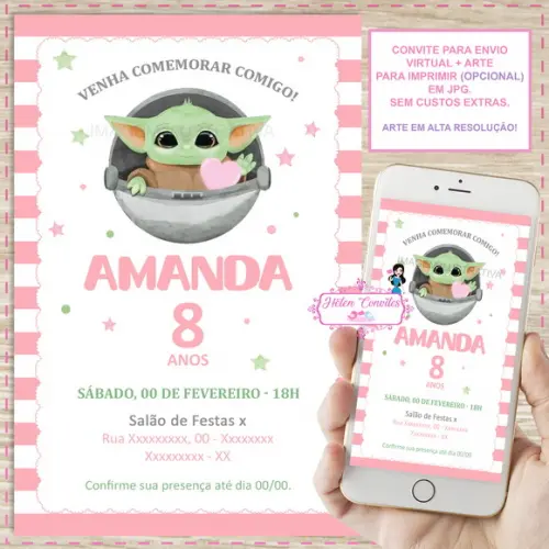 Convite Digital Yoda Baby Menina