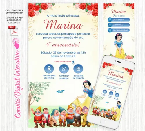 Convite Interativo Branca de Neve | Convite Virtual Interativo