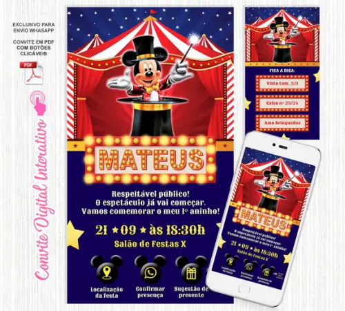 Convite Interativo Circo do Mickey - Digital