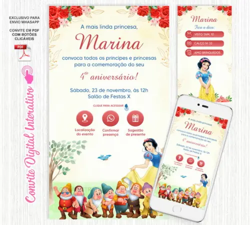 Convite Interativo Branca de Neve - Digital