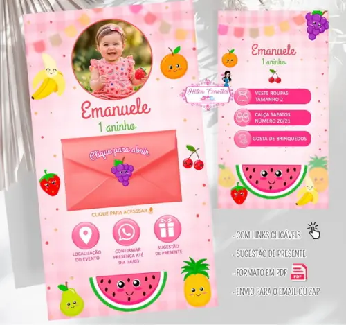 Convite Interativo e Animado Quitandinha ou Frutinhas