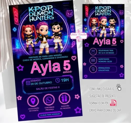 Convite Interativo Guerreiras do K-pop - Digital