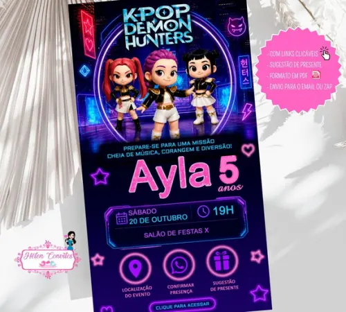 Convite Interativo Guerreiras do K-pop Digital | Convite Virtual