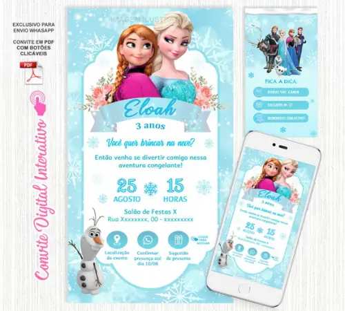 Convite Interativo Frozen (Elsa) - Digital