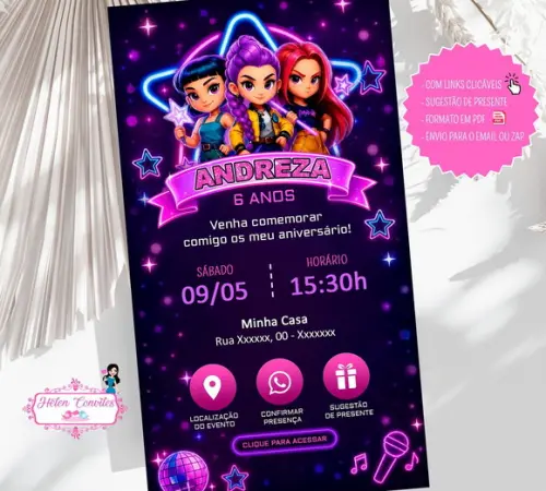 Convite Interativo Guerreiras do K-pop Digital | Convite Virtual