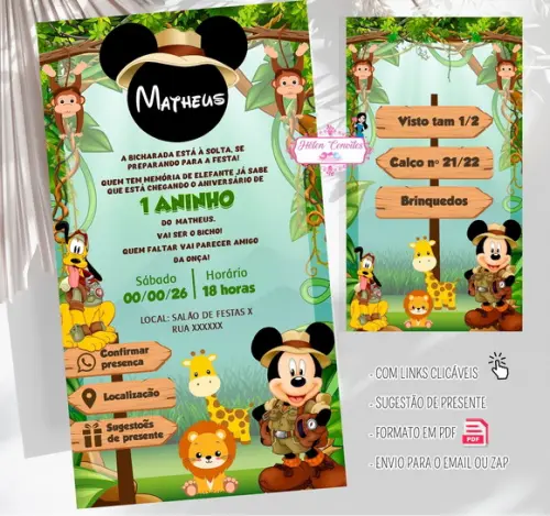 Convite Interativo Mickey Safari Digital | Convite Virtual