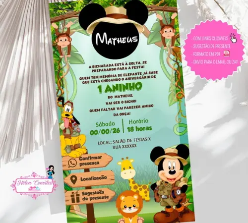 Convite Interativo Mickey Safari - Digital