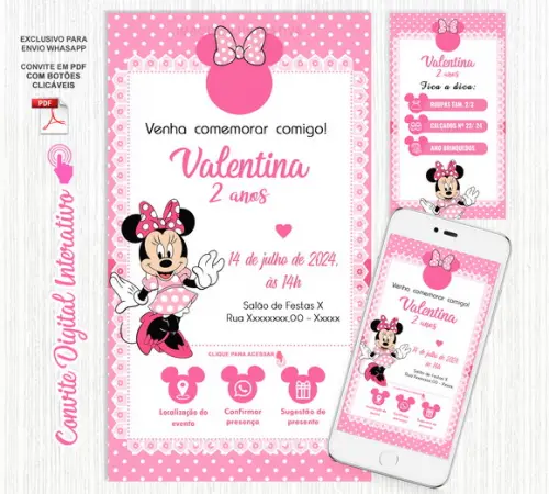Convite Interativo Minnie Rosa - Digital
