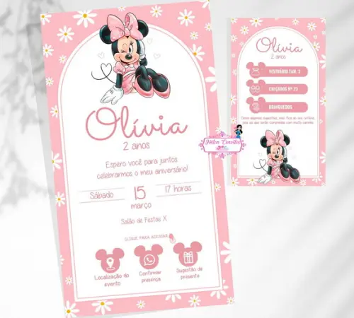 Convite Interativo Minnie Rosa com Margaridas - Digital