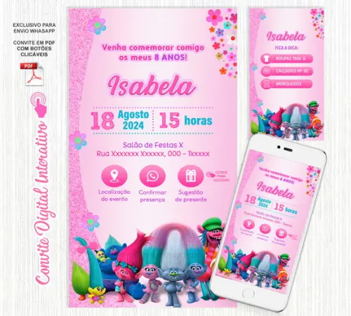 Convite Interativo Trolls - Digital