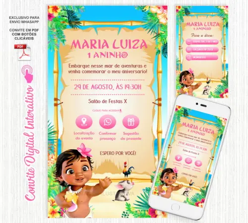 Convite Interativo Moana Baby - Digital