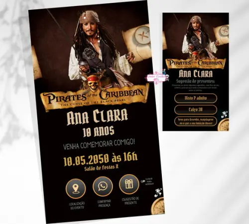 Convite Interativo Piratas do Caribe - Digital
