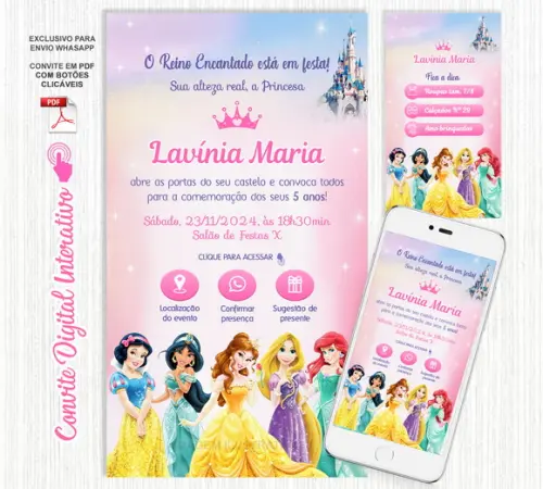 Convite Interativo Princesas Disney - Digital