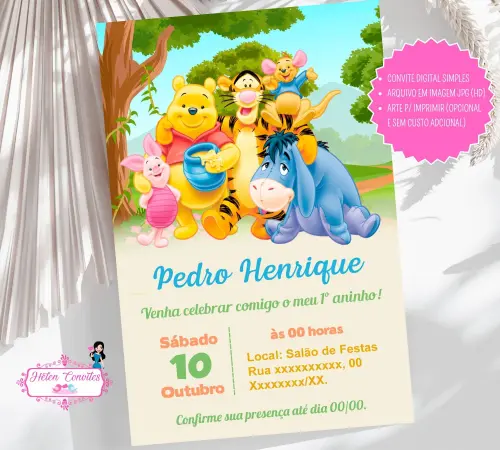 Convite Digital Ursinho Pooh