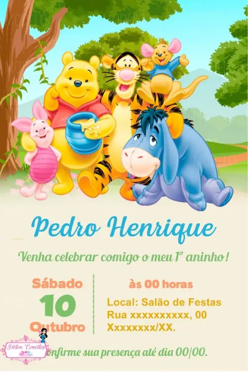 Convite Digital Ursinho Pooh | Convite Virtual Ursinho Pooh