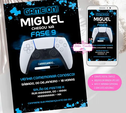 Convite Digital Vídeo Game | Convite Virtual Gamer