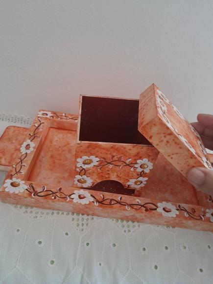 Bandeja e Porta Sachê de Chá Decorado em mdf