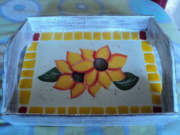 Bandeja em mdf Decorada Girassóis