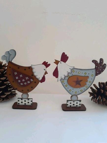 Conjunto Galo e Galinha em mdf