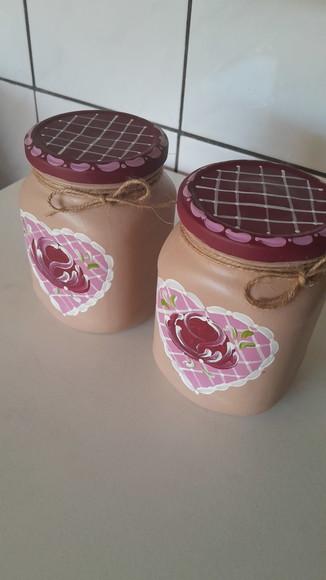 Kit com 2 Potes de Vidro Decorado