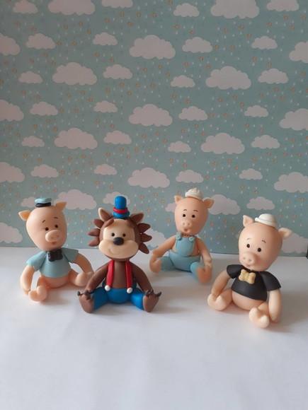 Kit Três Porquinhos e o Lobo Mau em Biscuit