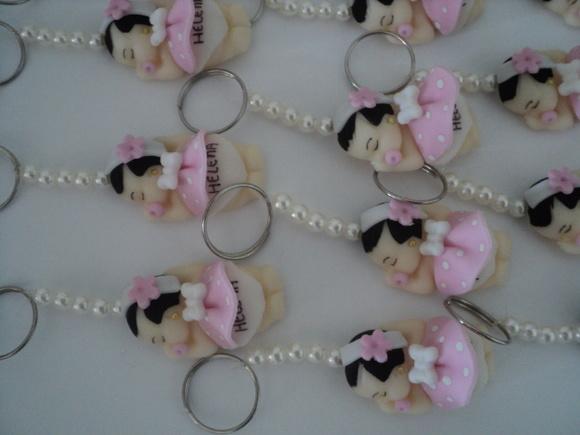 Lembrancinha de Maternidade Chaveiro Menina com Pérolas