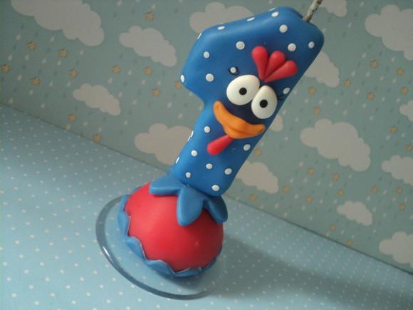 Vela de Aniversário 1 Ano Galinha Pintadinha em Biscuit