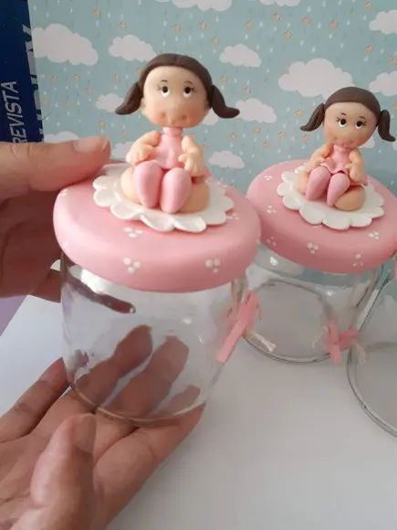 3 Potes de Vidro Decorados Menina