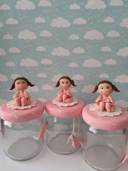 3 Potes de Vidro Decorados Menina