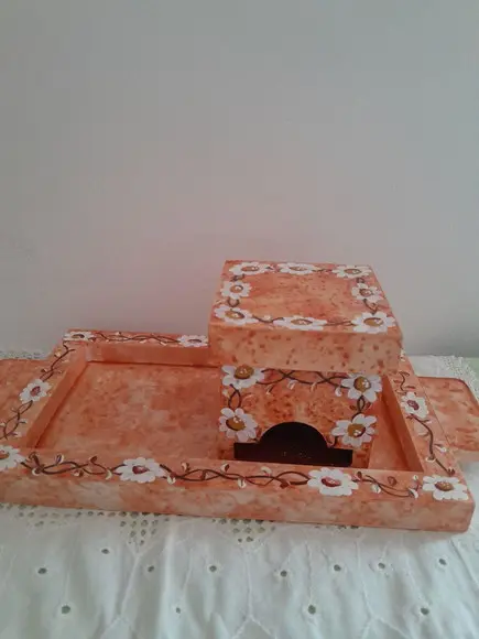 Bandeja e Porta Sachê de Chá Decorado em mdf