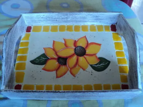 Bandeja em mdf Decorada Girassóis