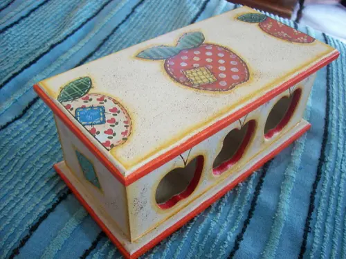 Caixa de Chá com 3 Divisórias Decorada com Decoupage