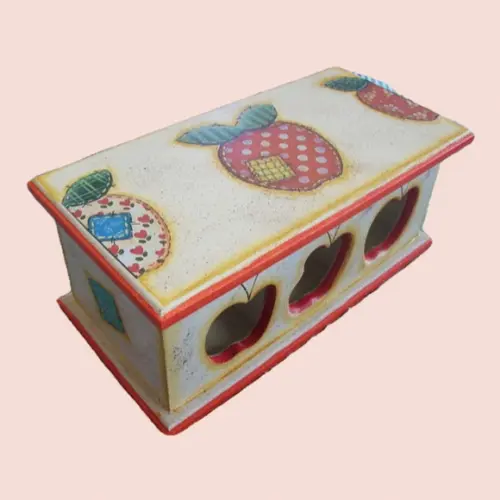 Caixa de Chá com 3 Divisórias Decorada com Decoupage