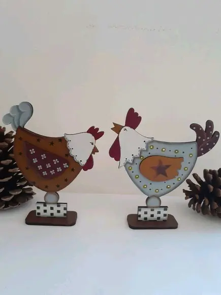 Conjunto Galo e Galinha em mdf