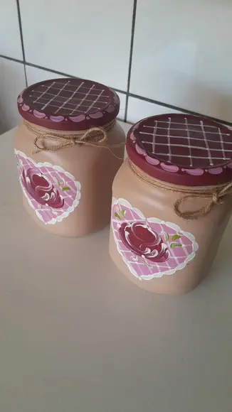 Kit com 2 Potes de Vidro Decorado