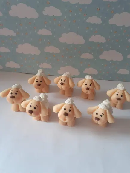 Kit com 5 Apliques Lembrancinha Ovelhinha em Biscuit