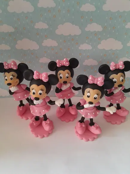 Kit com 5 Apliques Minie em Biscuit