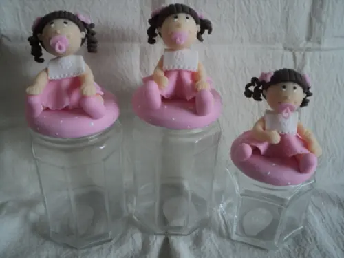 Kit higiene potes de vidro menina em biscuit