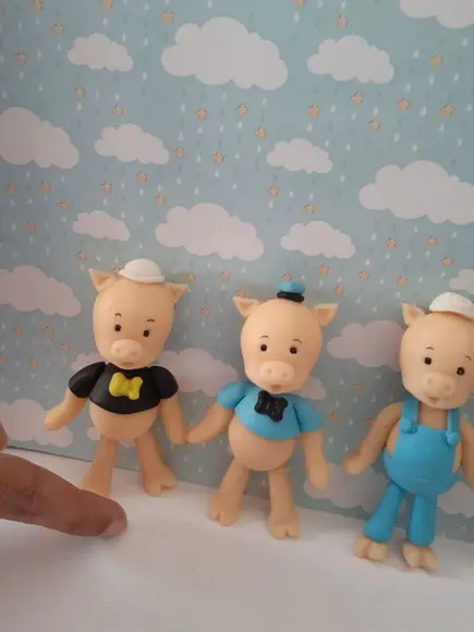 Kit Três Porquinhos e Lobo Mau em Biscuit