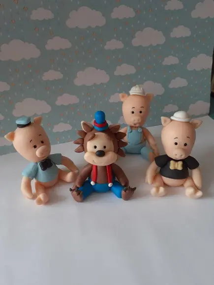 Kit Três Porquinhos e o Lobo Mau em Biscuit