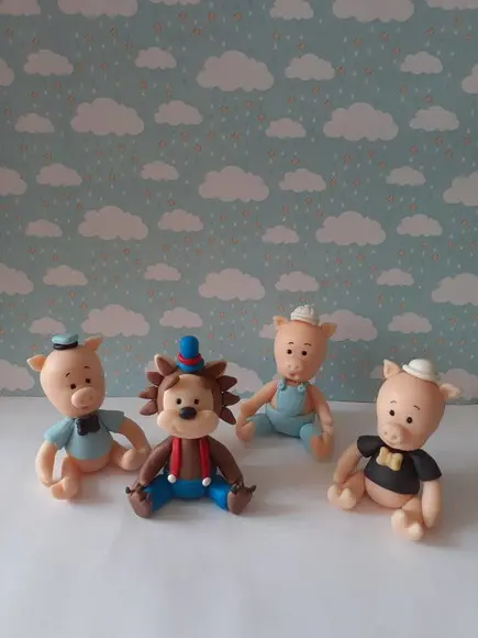 Kit Três Porquinhos e o Lobo Mau em Biscuit