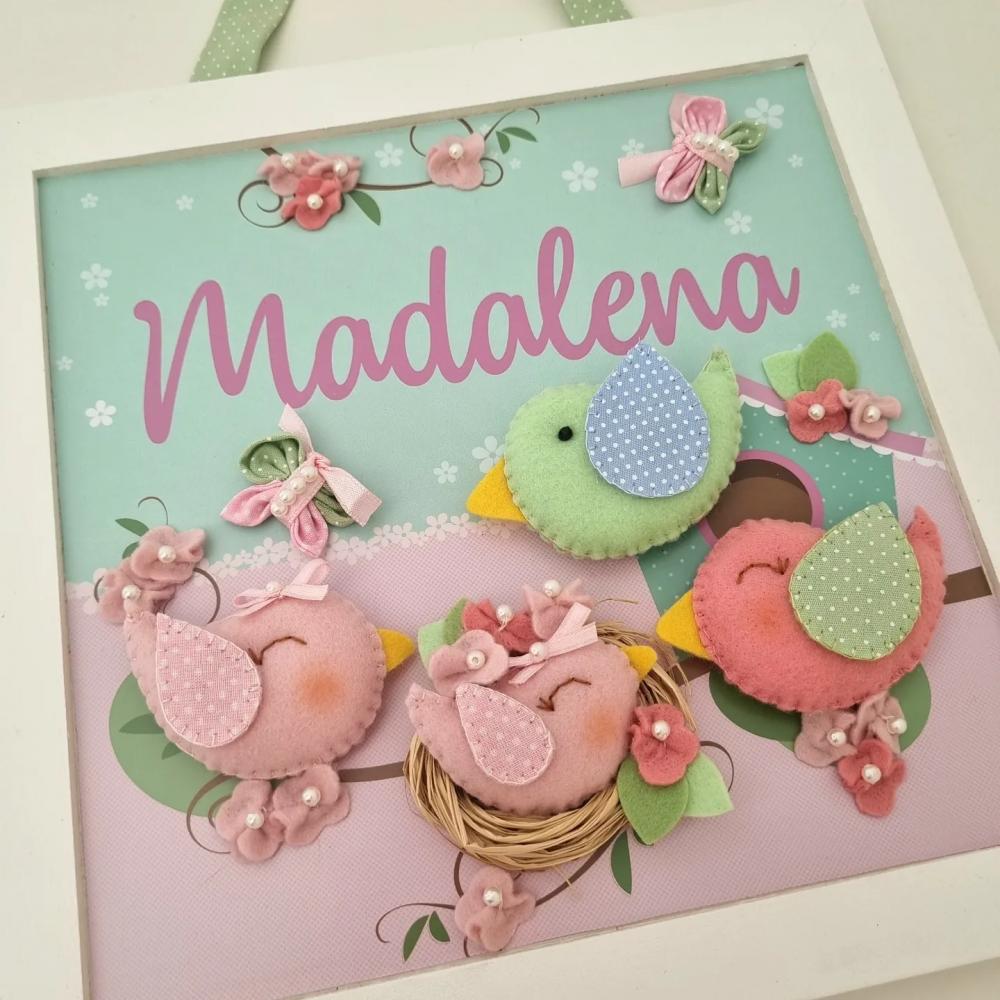 Enfeite de Porta Maternidade Família de Passarinhos