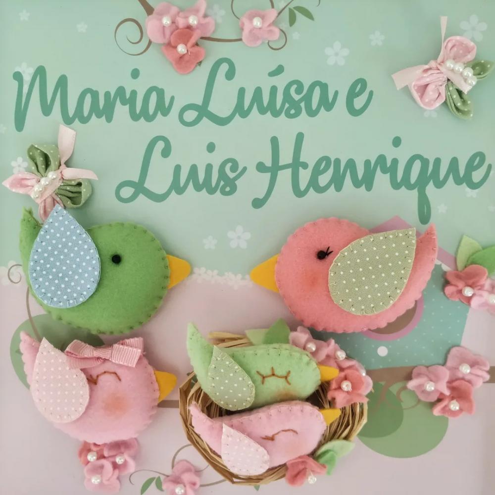 Enfeite de Porta Maternidade Família de Passarinhos