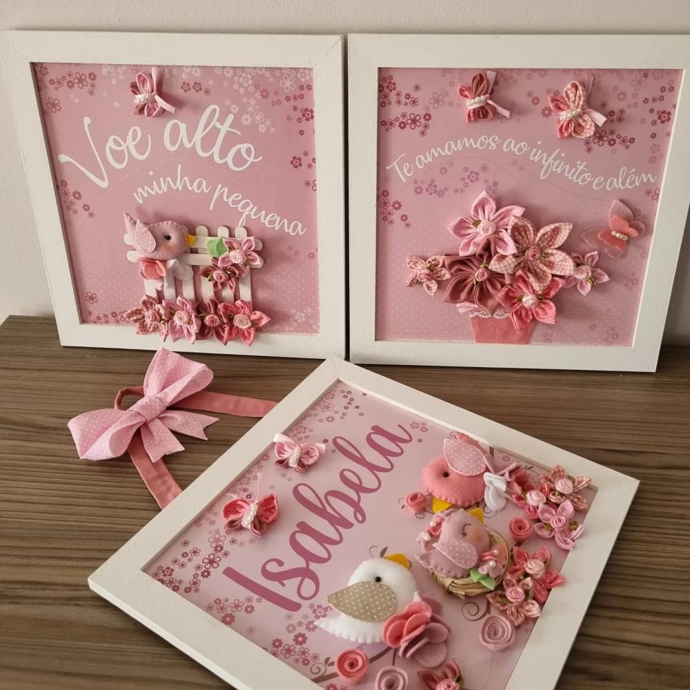 Quadros Decoração + Porta Maternidade Passarinhos