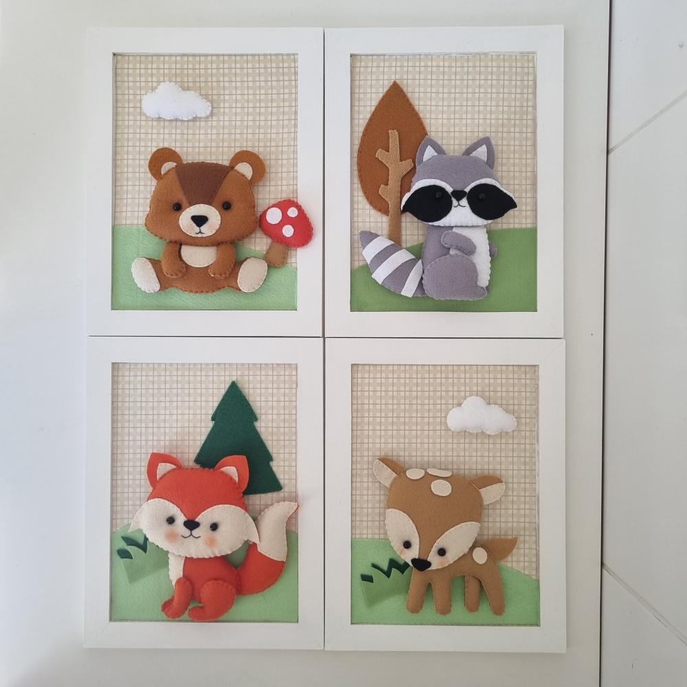 Kit de Quadros Decoração Bebê Bichinhos da Floresta