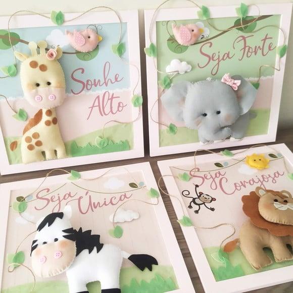 4 Quadros Decoração Safari Menina