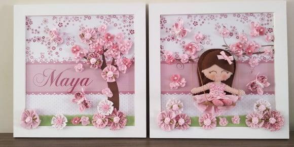 Enfeite de Porta e Quadro para Decoração Quarto Menina Rosa