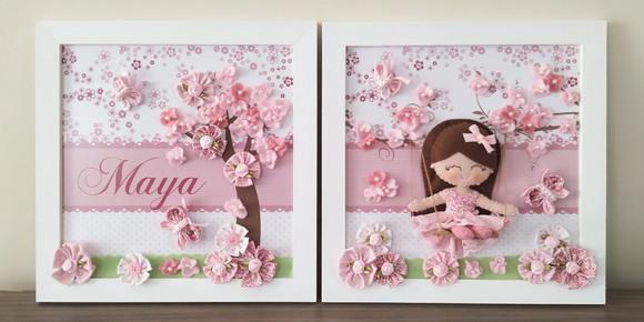 Enfeite de Porta e Quadro para Decoração Quarto Menina Rosa