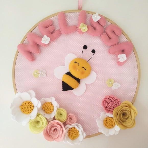 Enfeite de Porta Maternidade Abelha Rosa e Amarelo