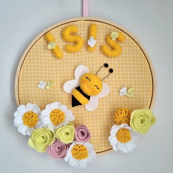 Enfeite de Porta Maternidade Abelha Rosa e Amarelo